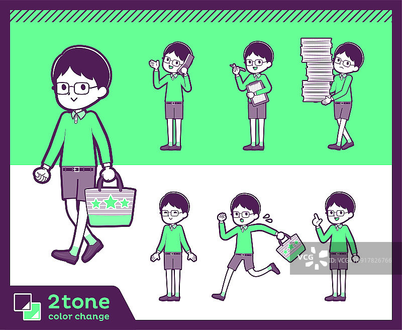 2tone type绿色服装眼镜boy_set 02图片素材