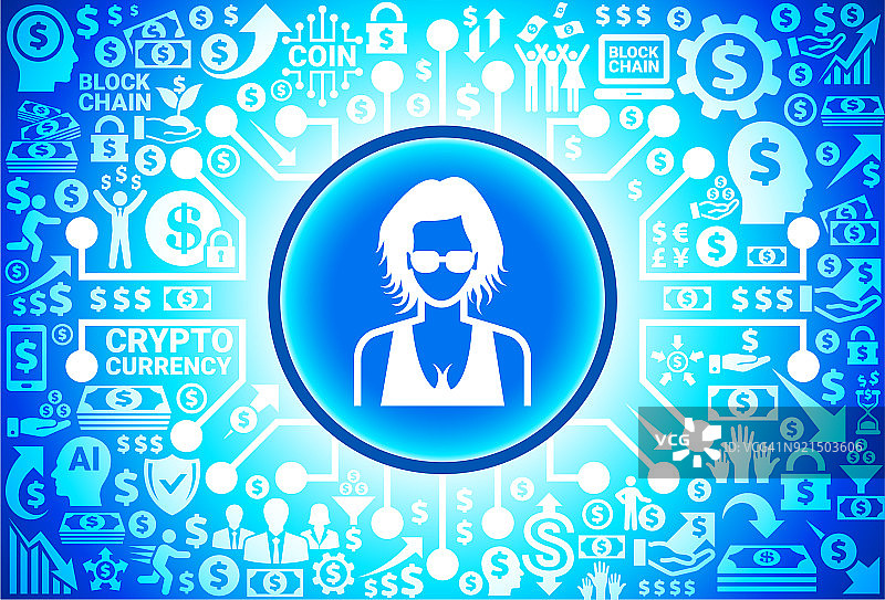 货币和加密货币背景上的女人脸图标图片素材