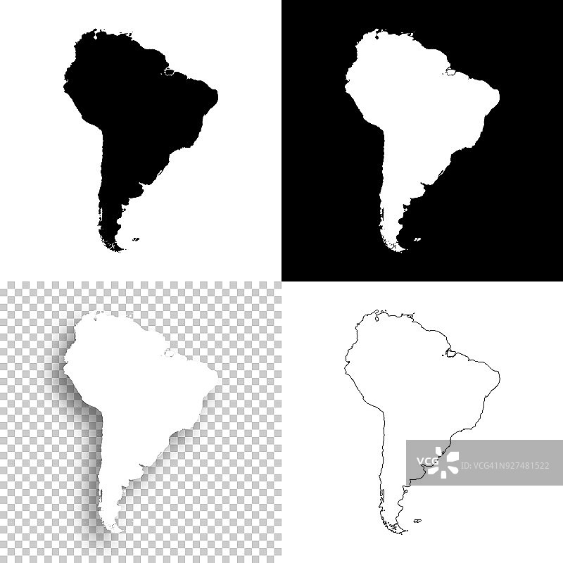 南美地图设计-空白，白色和黑色背景图片素材