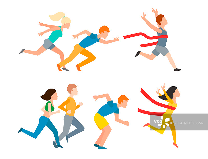 运动跑步矢量男人人慢跑夏天运动跑步的人男人和女人享受跑步锻炼他们的健康生活方式插图图片素材
