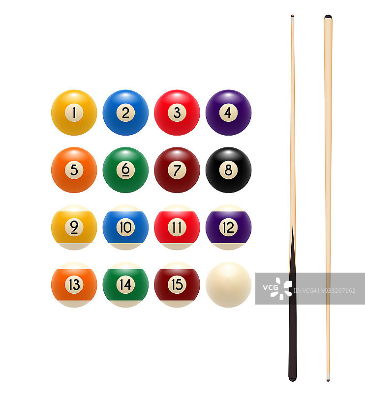 台球和球杆矢量游戏图标图片素材