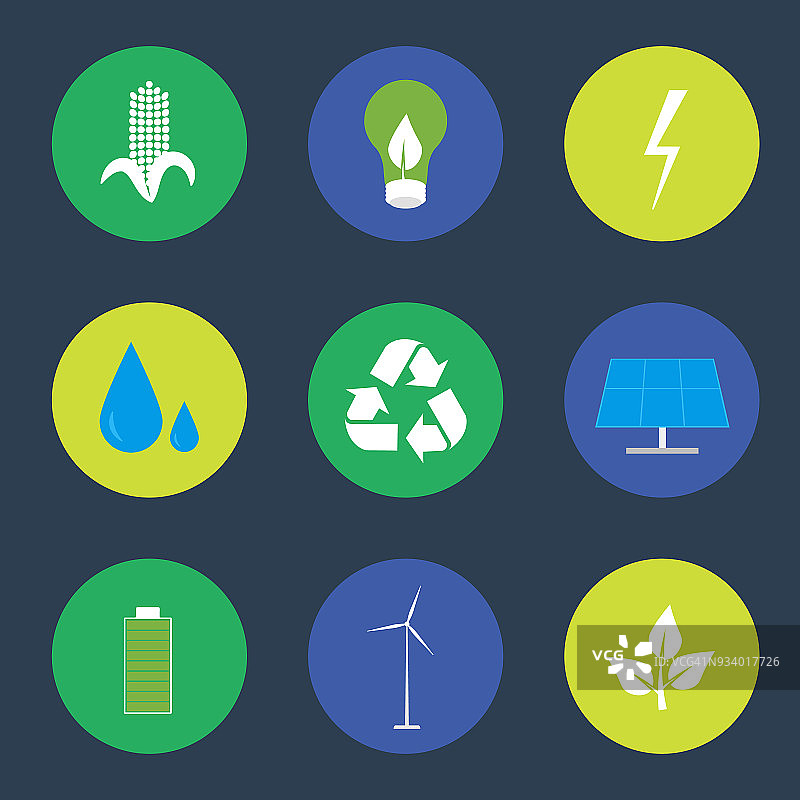 绿色能源和回收图标集图片素材