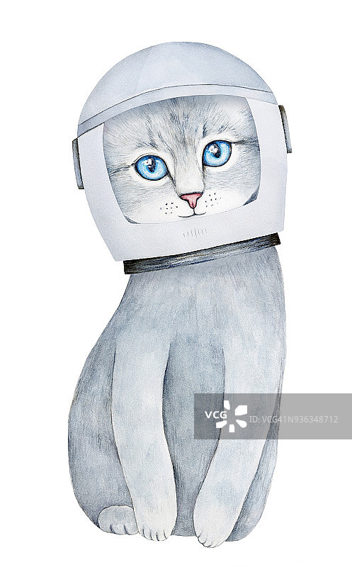 猫斑猫角色穿着宇航员头盔。图片素材