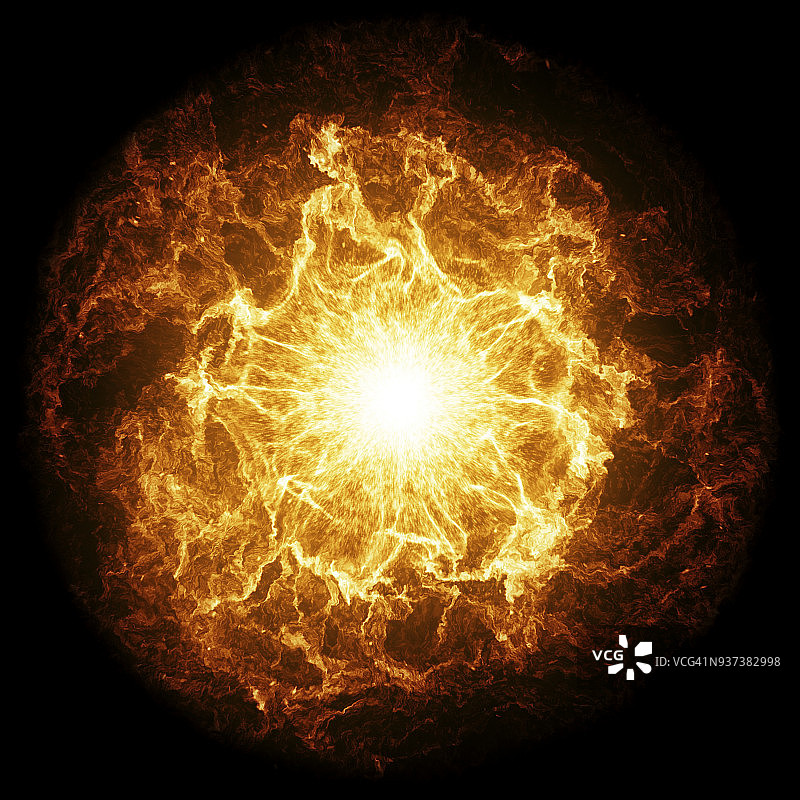 地狱的火球。抽象的燃烧球体与炽热的火焰图片素材
