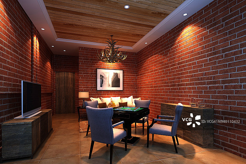 起居室和餐厅的3D渲染图片素材