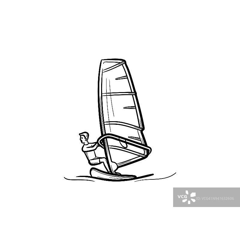 风帆冲浪手绘草图图标图片素材