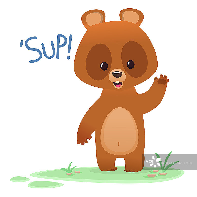 很酷的卡通矢量插图一只熊挥舞着手说'Sup'图片素材