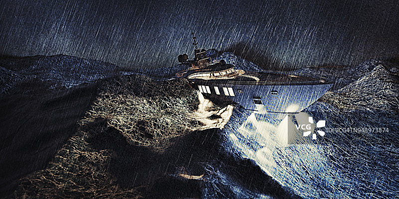 豪华超级游艇在暴风雨中航行图片素材
