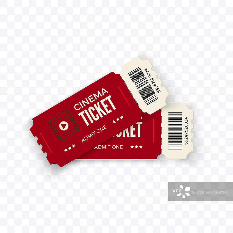 电影票。红色夫妇影院门票孤立在透明的背景。矢量图图片素材