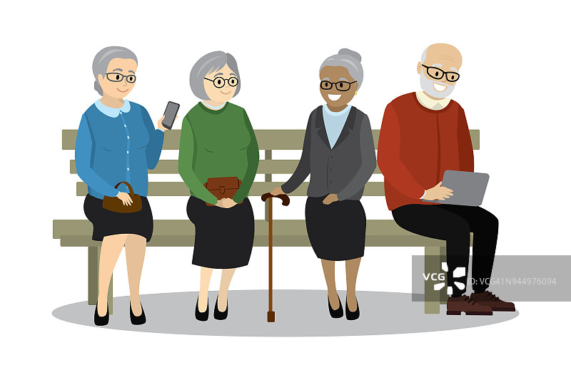 坐在长凳上的老人或领养老金的人图片素材