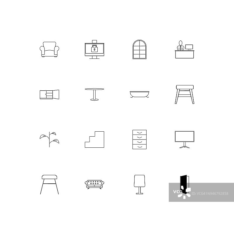家具简单线性图标集。概述了矢量图标图片素材