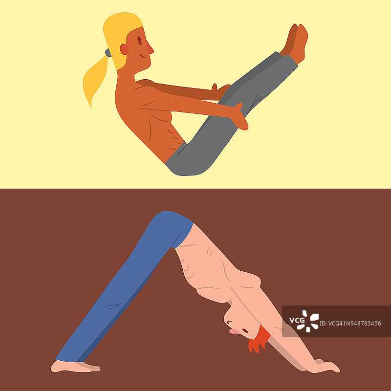 瑜伽姿势男人性格类向量卡插图冥想男性集中人类和平运动生活方式放松健康锻炼图片素材