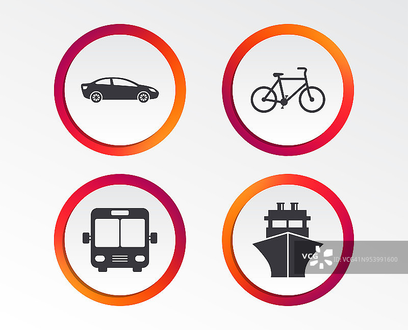 运输图标。汽车，自行车，公共汽车和轮船。图片素材