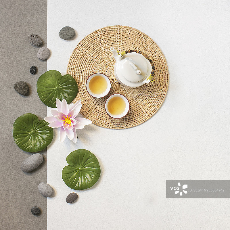 东亚下午茶休息静物图像。图片素材
