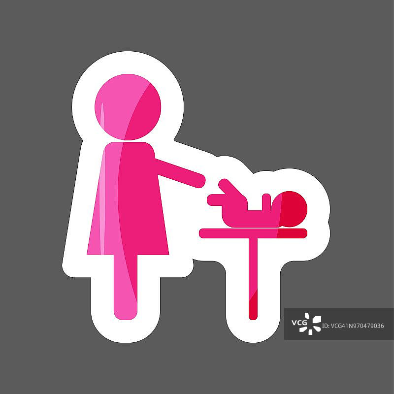 母亲和婴儿彩色贴纸。婴儿护理室标志。母婴室。图层分组便于编辑插图。为你的设计。图片素材