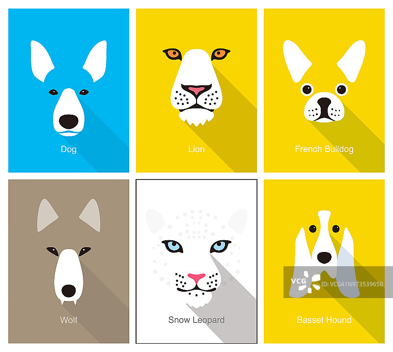 动物卡通脸，平面脸图标，矢量插图图片素材