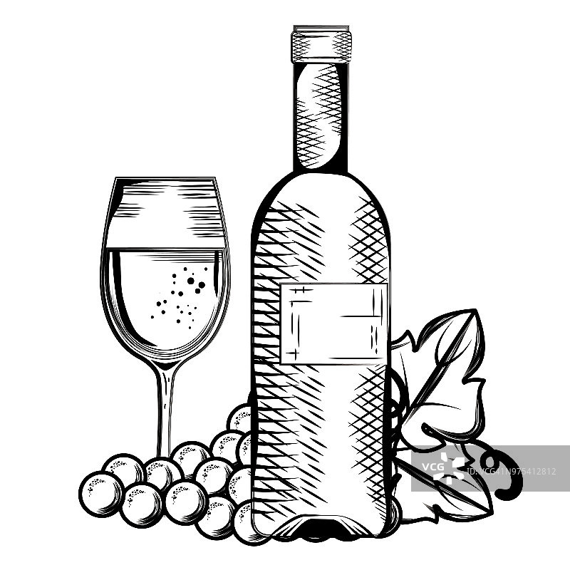 红酒瓶和杯子的标签图片素材