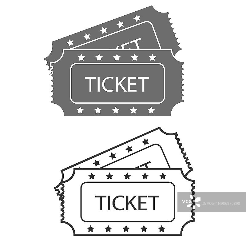 矢量设计的两张电影票近距离俯视孤立在白色背景上图片素材