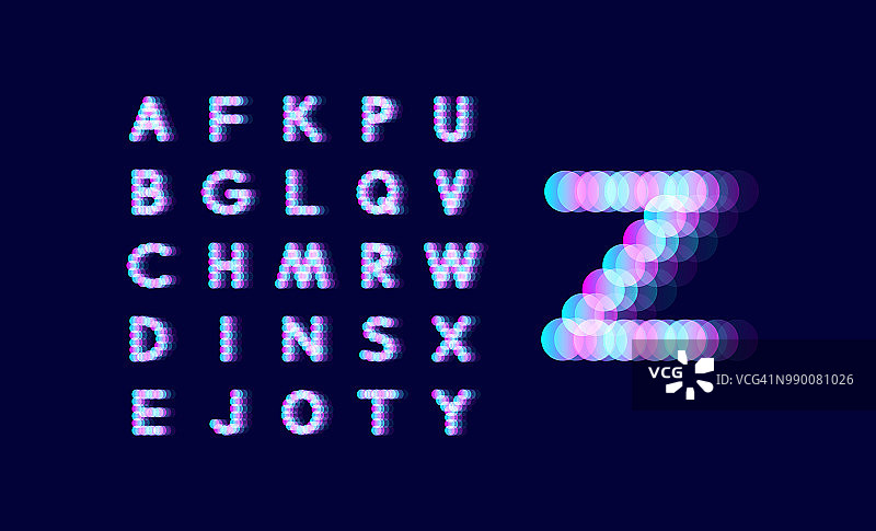 霓虹灯字母表。点字体。带字母符号的抽象矢量背景。设计元素。图片素材