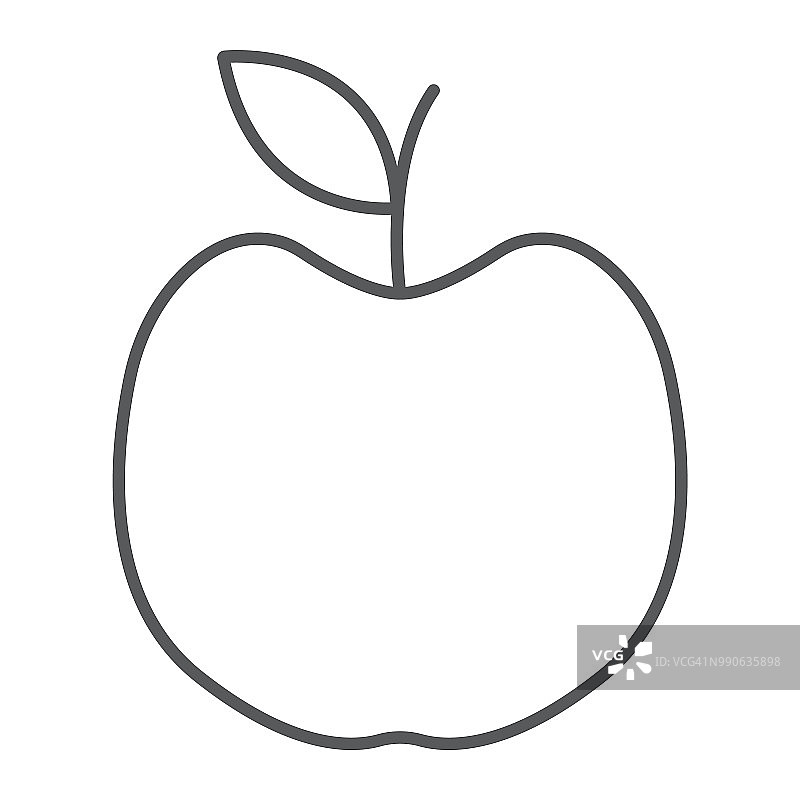 苹果细线图标，水果和维生素，饮食标志，矢量图形，白色背景上的线性图案，eps 10。图片素材