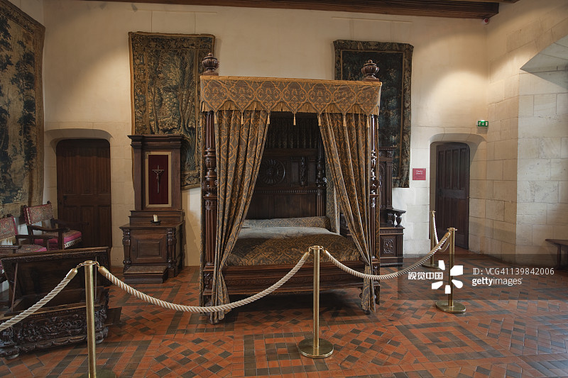 位于法国安波西城堡的亨利二世国王的卧室。城堡位于卢瓦尔河谷地区。图片素材