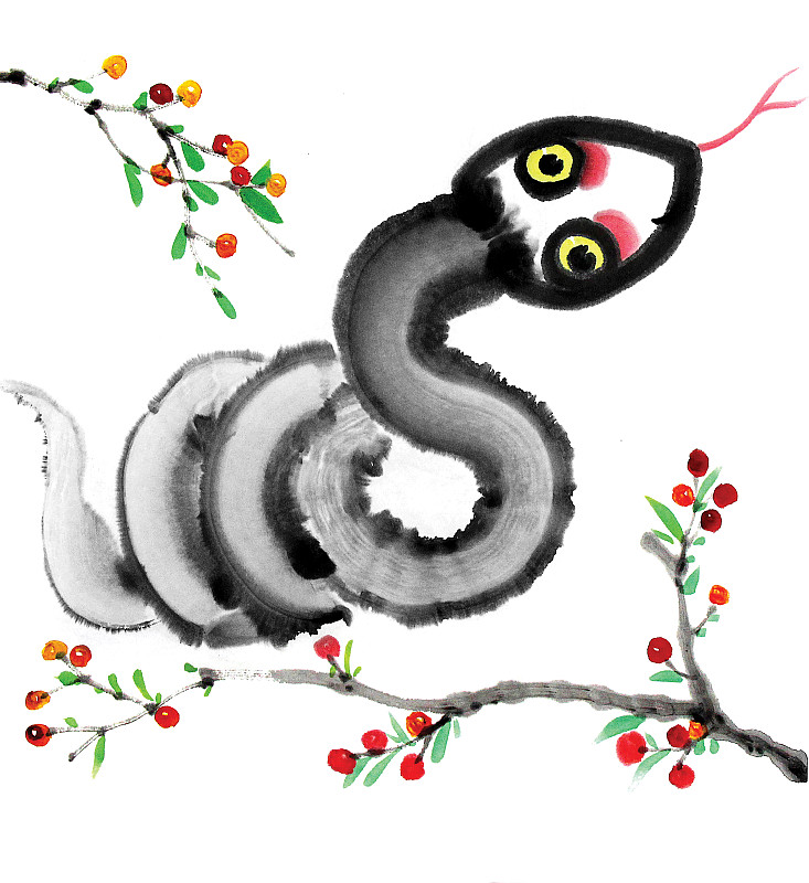 中国画十二生肖大全套共600多幅水墨画-生肖蛇系列图片下载