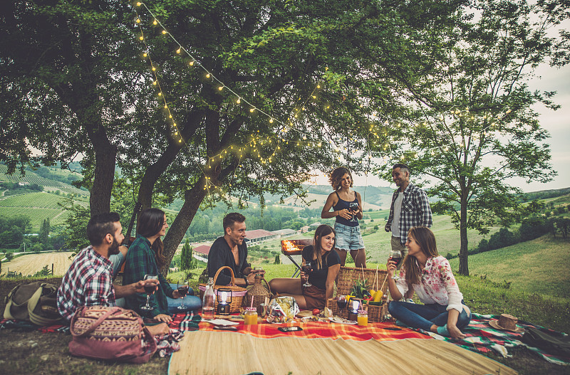 一群朋友花时间野餐和烧烤图片素材