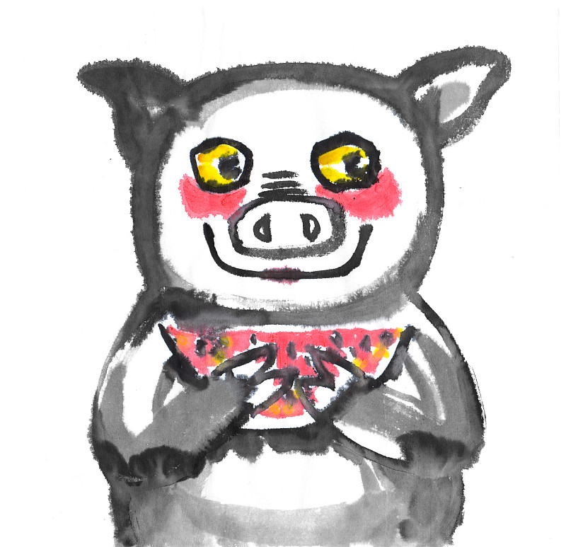 十二生肖之国画猪吃西瓜图片下载