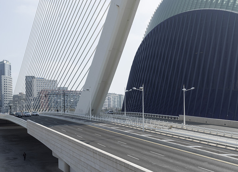 西班牙巴伦西亚现代未来主义建筑附近的主干道桥图片素材