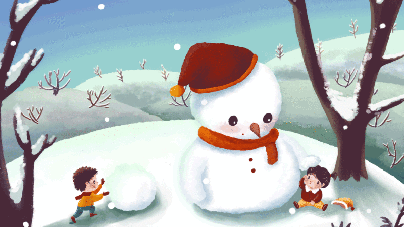 儿童插画动图滚雪球堆雪人图片