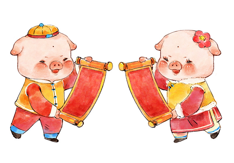 水墨风格猪年插画图片