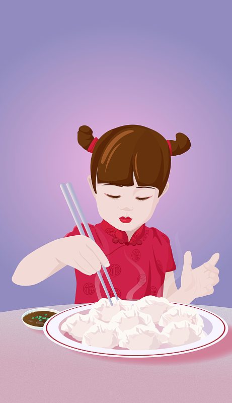 中国旗袍小女孩与传统美食图片下载