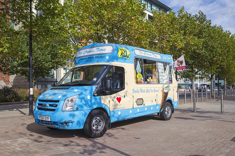 伦敦皇家码头冰淇淋车，英国，伦敦，英国，欧洲图片下载