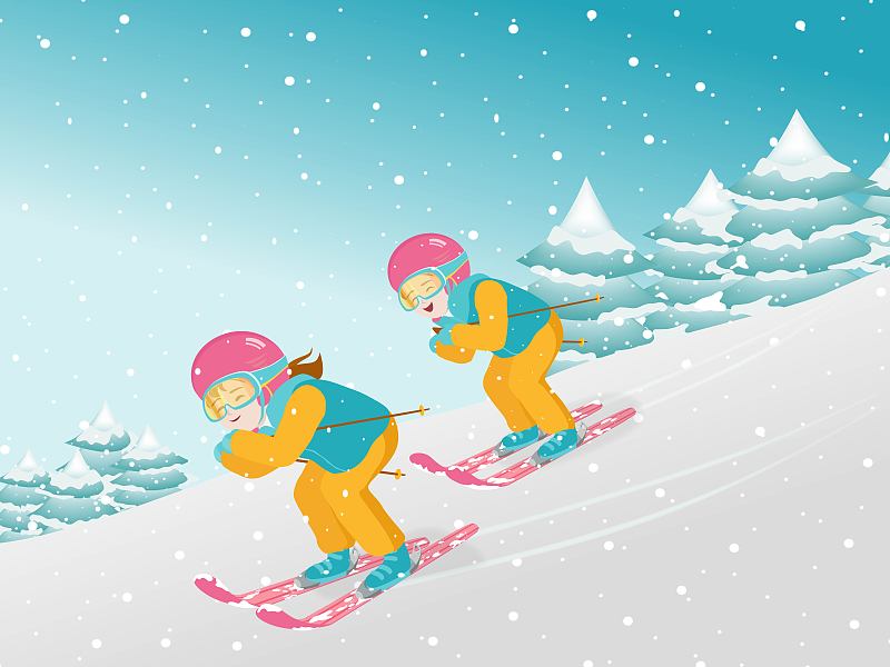 儿童两人滑雪图片下载