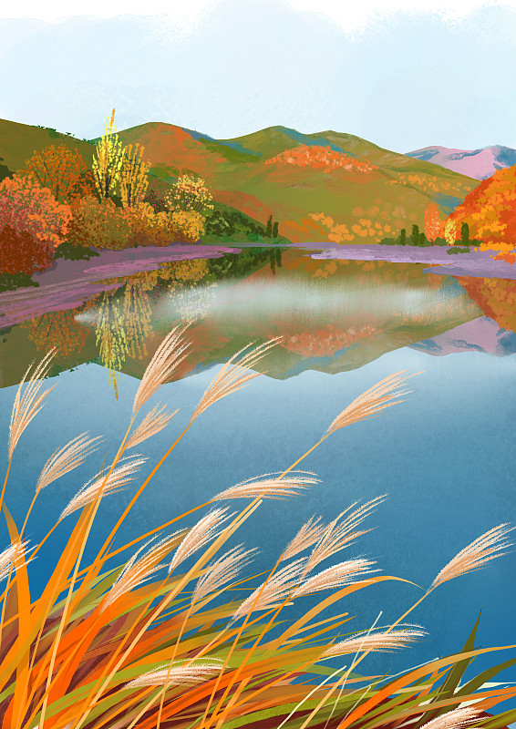 背景,季节,秋天,自然,风景,湖,芦苇叶图片下载
