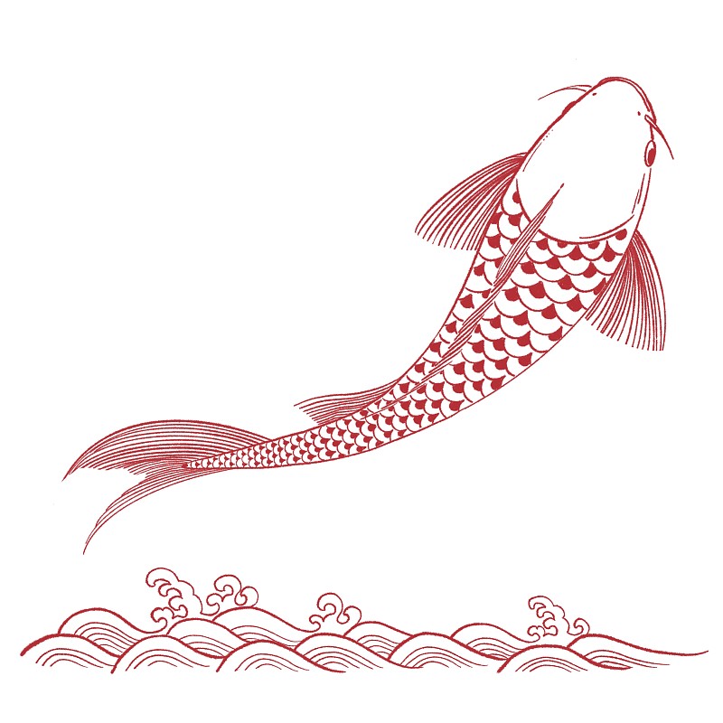 红色线条传统元素锦鲤纹样插画图片