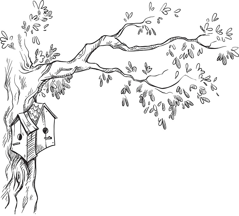 小鸟在树上筑巢简笔画图片