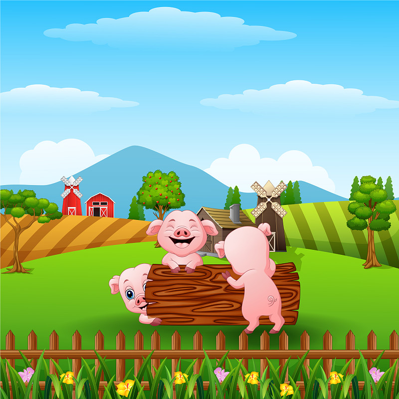 三只小猪在农场玩图片素材