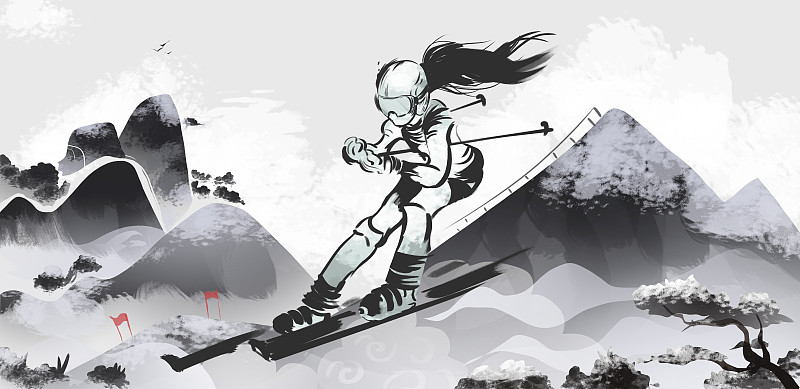 滑雪插画图片