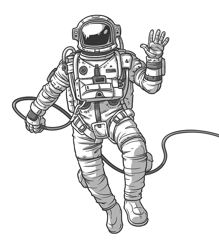 宇航员黑白线描画图片