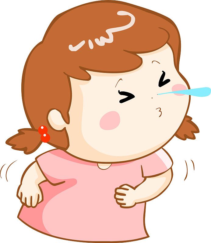 生病的女孩打喷嚏的卡通图片
