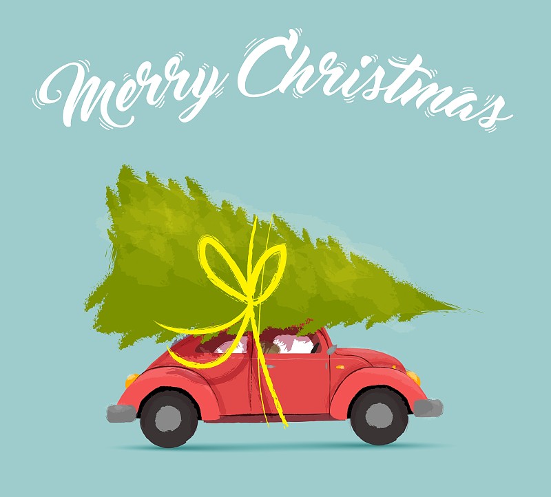 圣诞贺卡与有趣的假日汽车设计图片素材