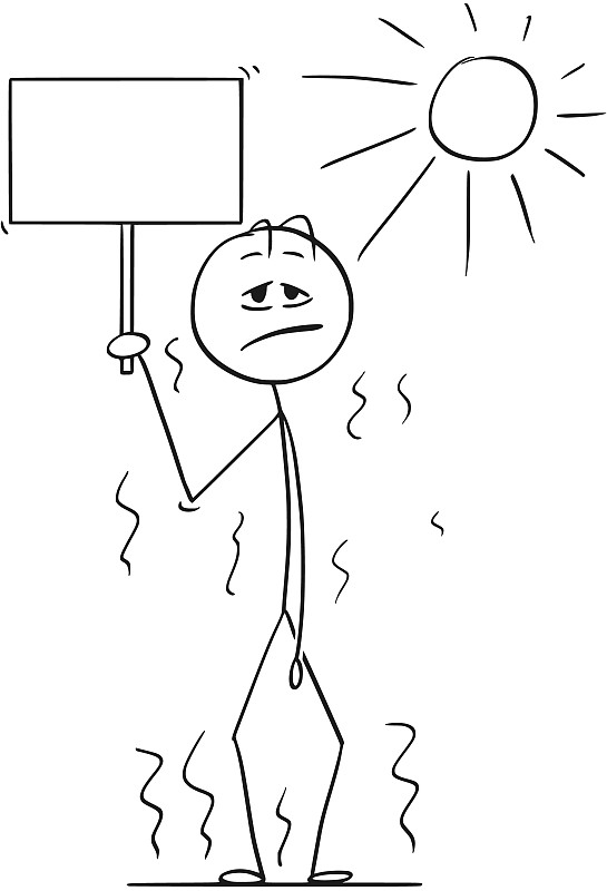 卡通人物站在炎热的夏天与炎热图片