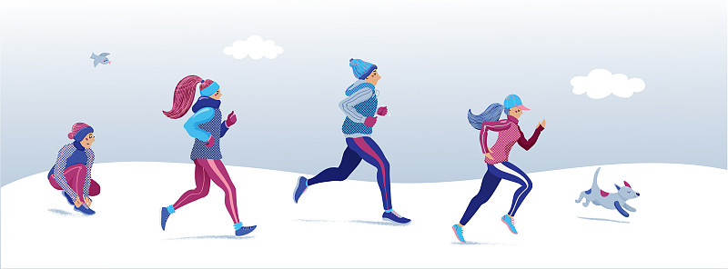 冬季人们跑步公园横幅封面设计图片素材