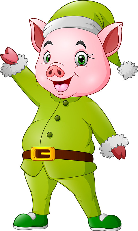 卡通猪穿着圣诞精灵服装图片下载