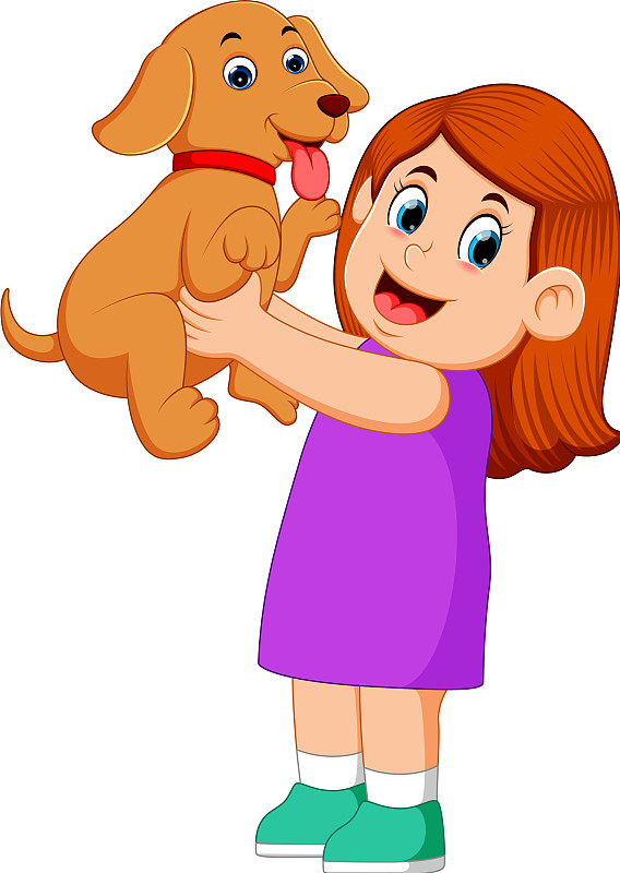 女孩带一只狗卡通图片图片