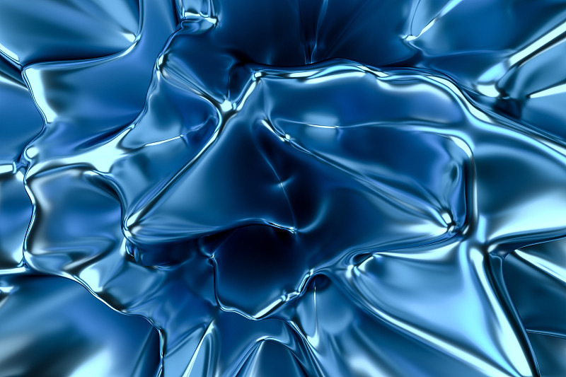 蓝色流动曲面金属，三维渲染图片下载