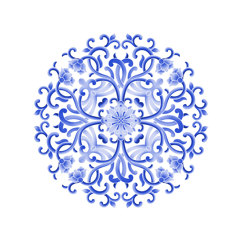传统的蓝色圆形艺术花纹图片素材