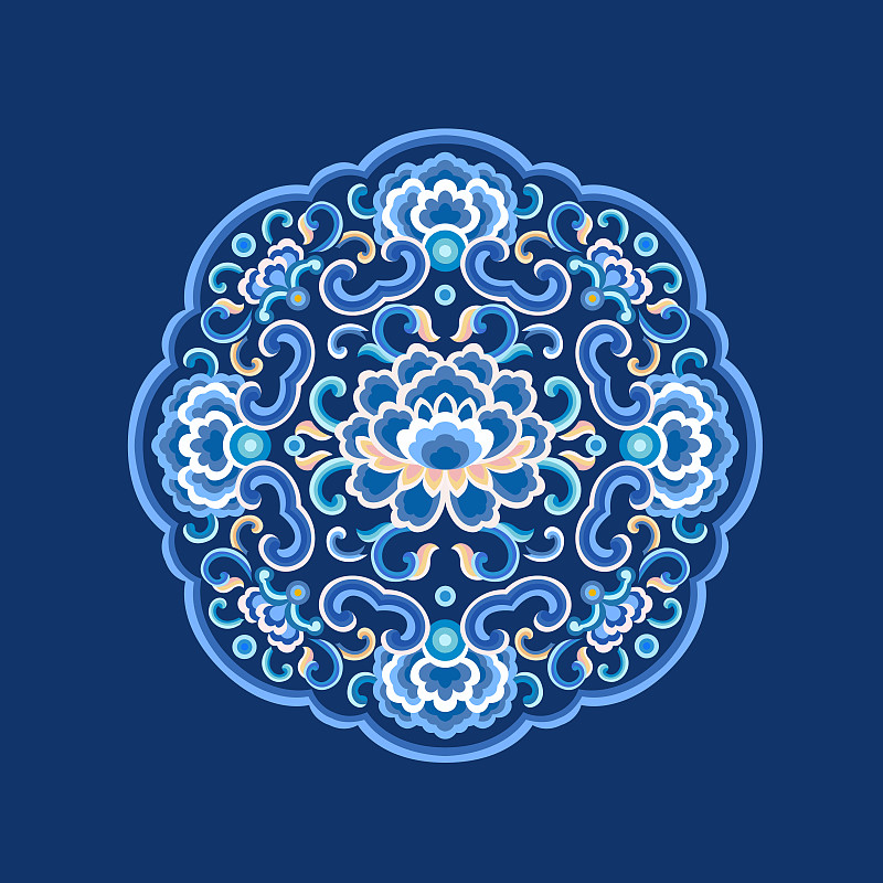 传统的蓝色圆形花纹纹样图案图片素材