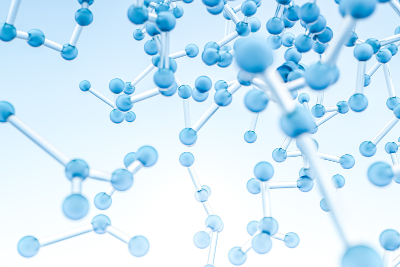 分子球体连接线条与蓝色背景 三维渲染图片下载